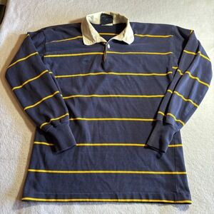 Vintage Canterbury of New Zealand Rugby Polo Shirt Medium Navy Yellow Stripe